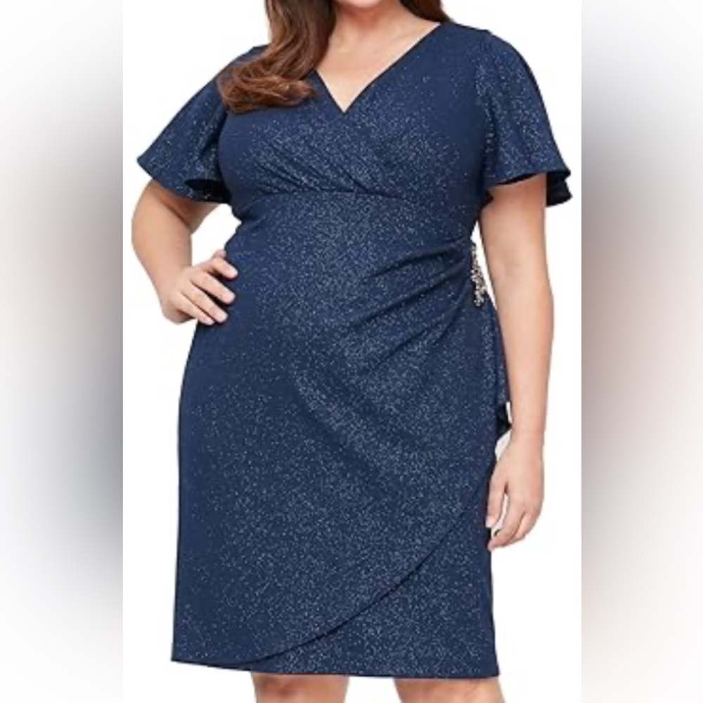 SLNY Navy Sparkle Midi Dress